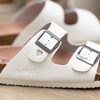 White - side view leather and suede sandals