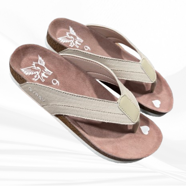 Canvas Upper, Chocolate Suede Footbed -Gypsy Footwear Cork Cushion Flip-Flops