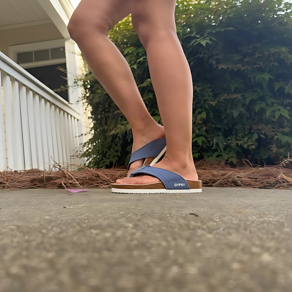 Denim Upper, Chocolate Suede Footbed – Arch and heel support