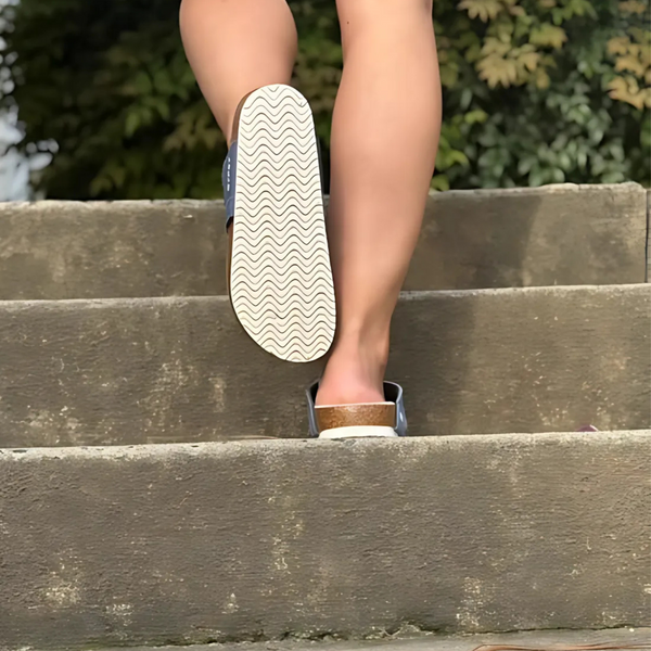 Denim Upper, Chocolate Suede Footbed – gypsy chic denim flipflops for women