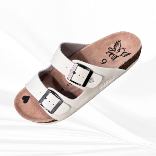 White - boho chic leather sandal
