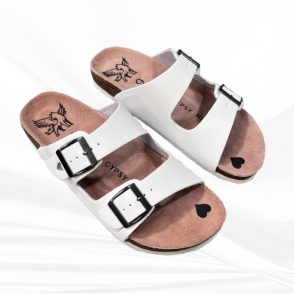 White - unique detail beautiful leather and suede sandals