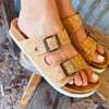 Side view of Triple Cork Chloe Sandals Cork footbed Heel and Arch-Support